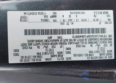 2015 Ford Escape Se z USA, uszkodzony, nr VIN 1FMCU0GX8FUB49872